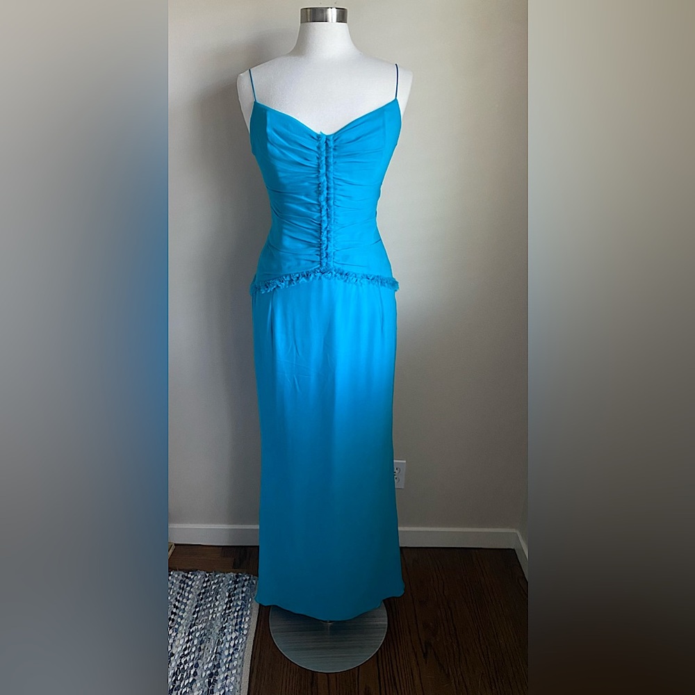Exquisite turquoise high-end designer silk gown - Picture 2 of 15